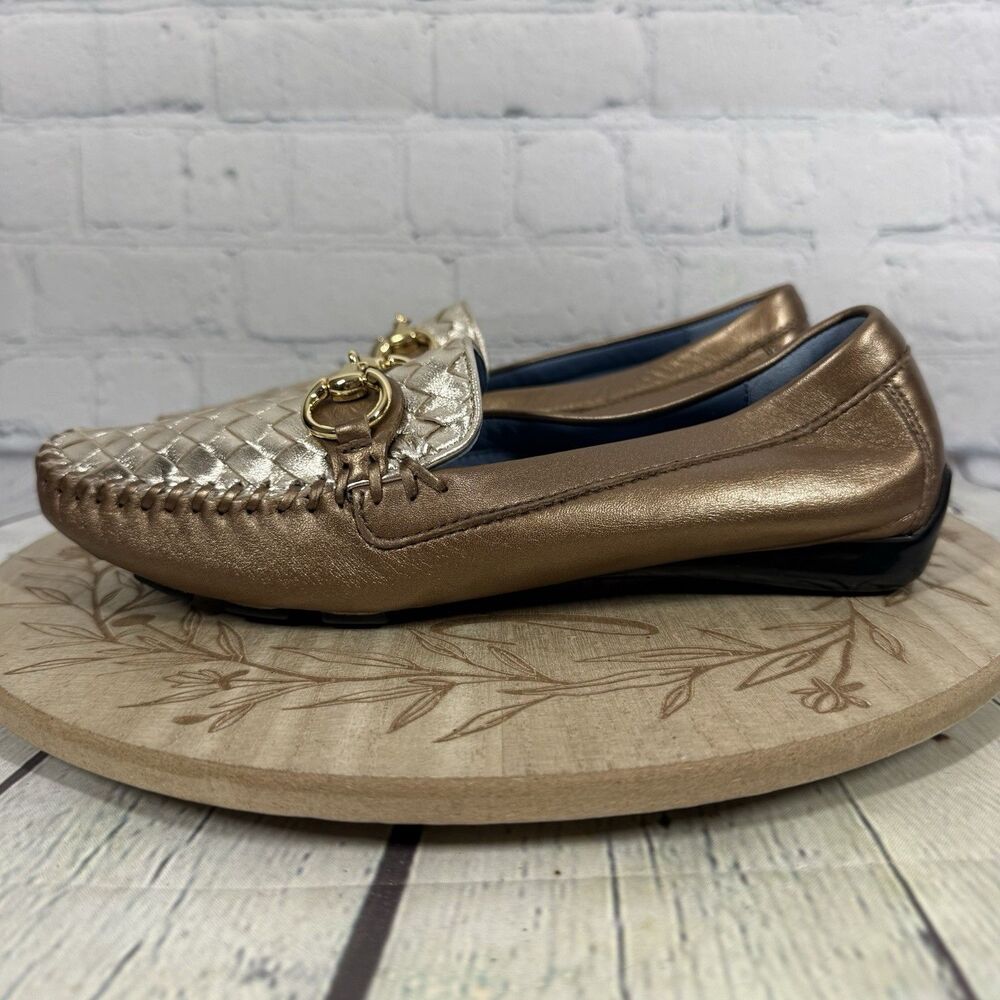 Robert Zur Womens 8.5 Metallic Bronze Gold Woven Leather Driving Loafers Flats - Picture 4 of 13
